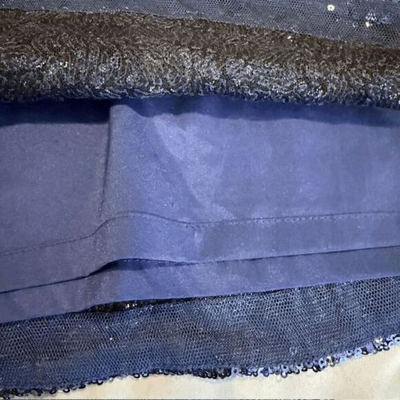 Aidan Mattox Blouson Mini Dress with Sequin Skirt Navy Blue Stretch Size 10 - Picture 9 of 15